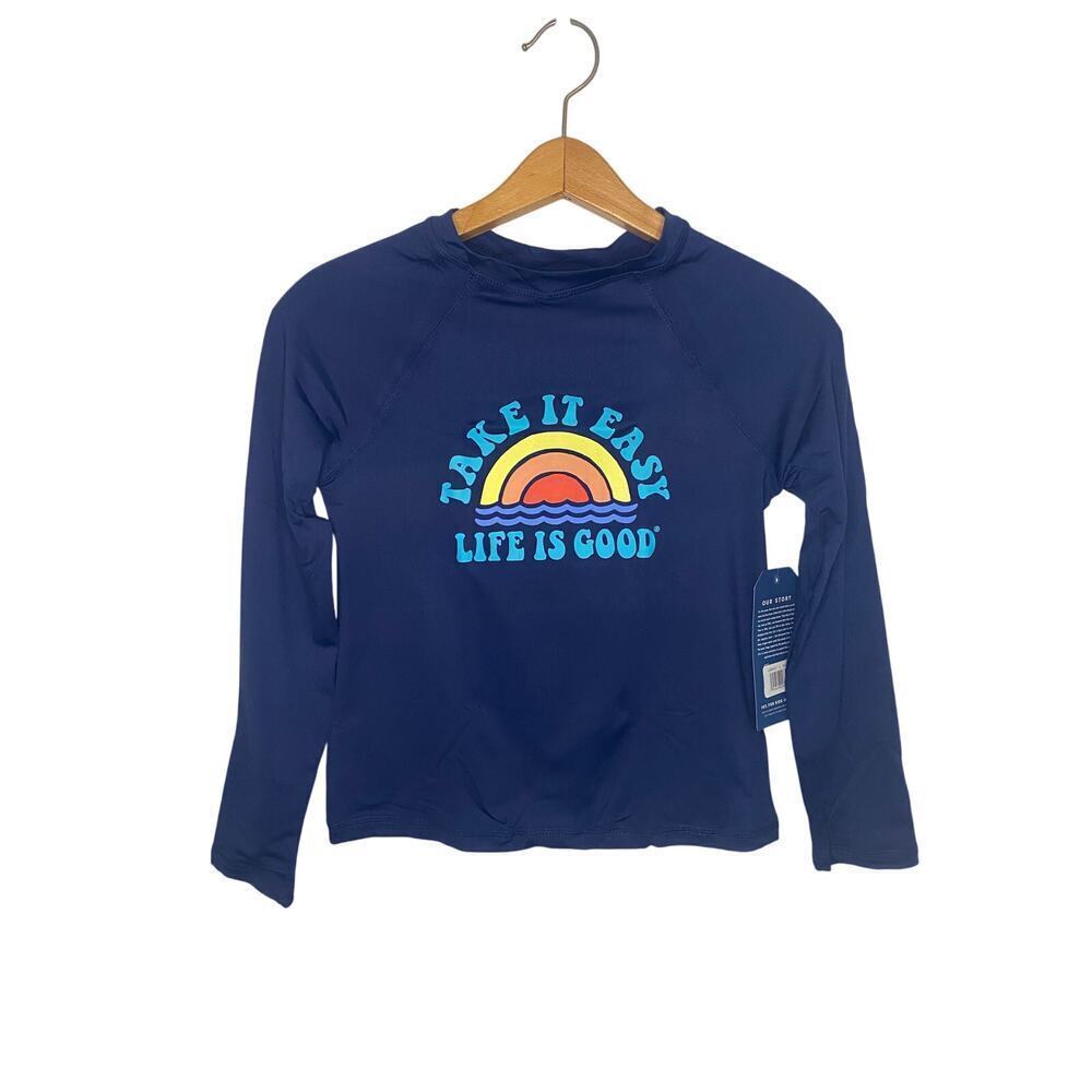 NWT Kids‎ Life Is Good Dark Blue Rash Guard Swim Shirt Size Large Beach Swim